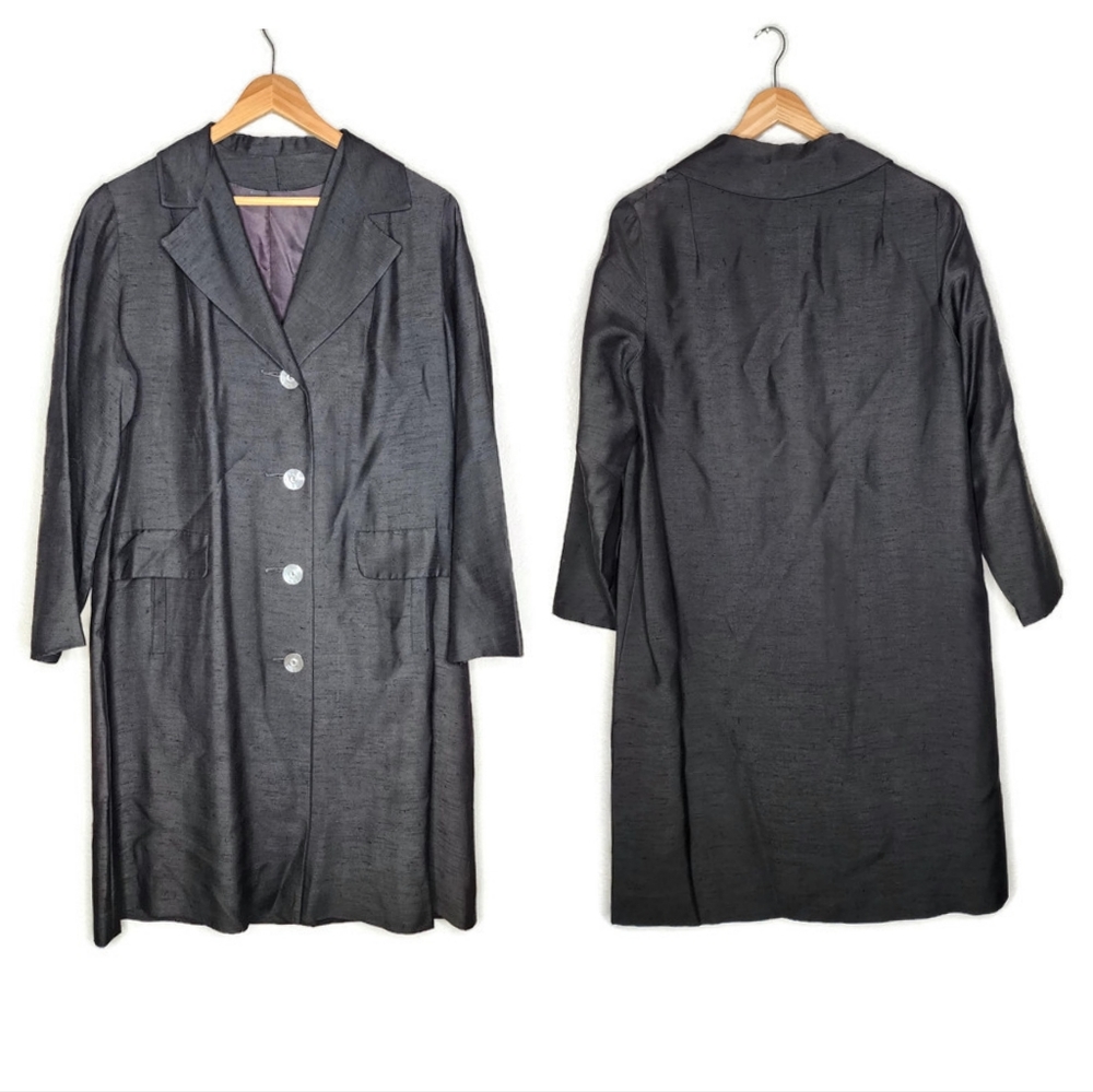 1960s Black Raw Silk Vintage Boxy Coat